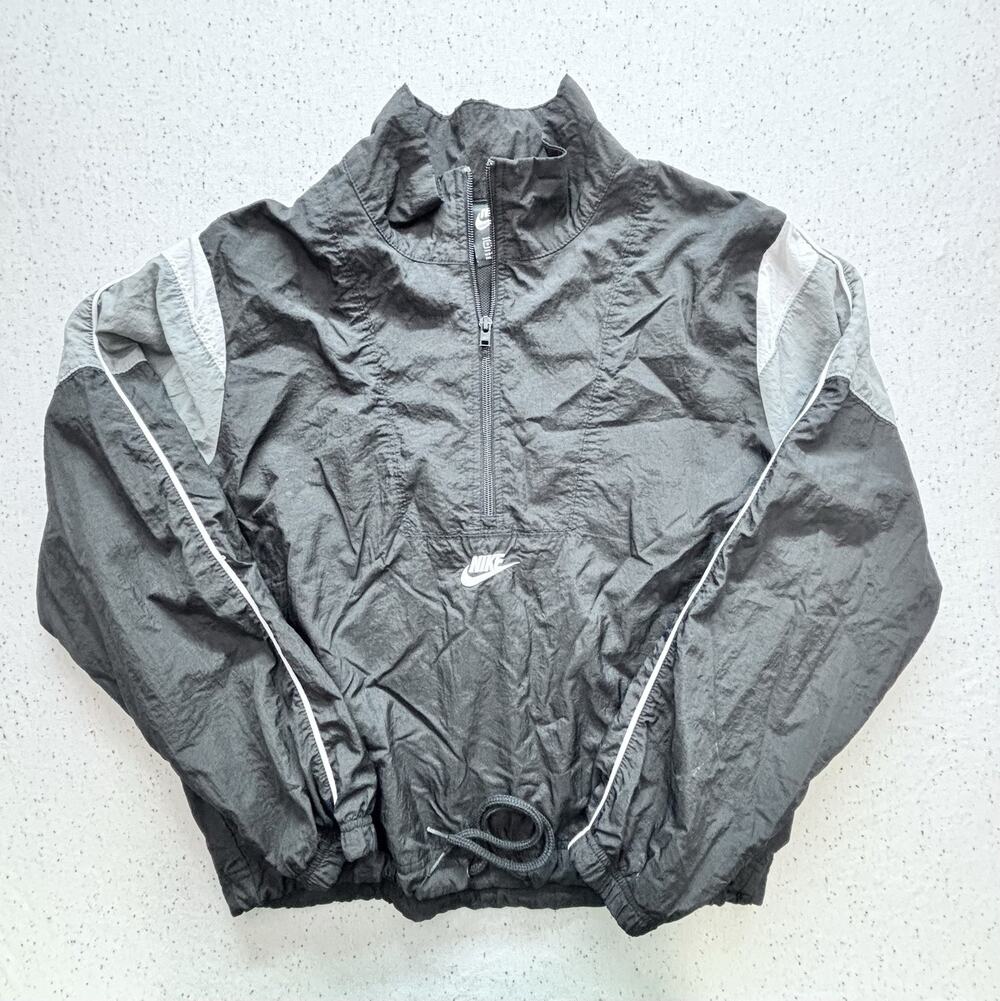 Nike Heritage Retro 1/2 Zip Windbreaker Jacket Black Grey Women's S Center Logo